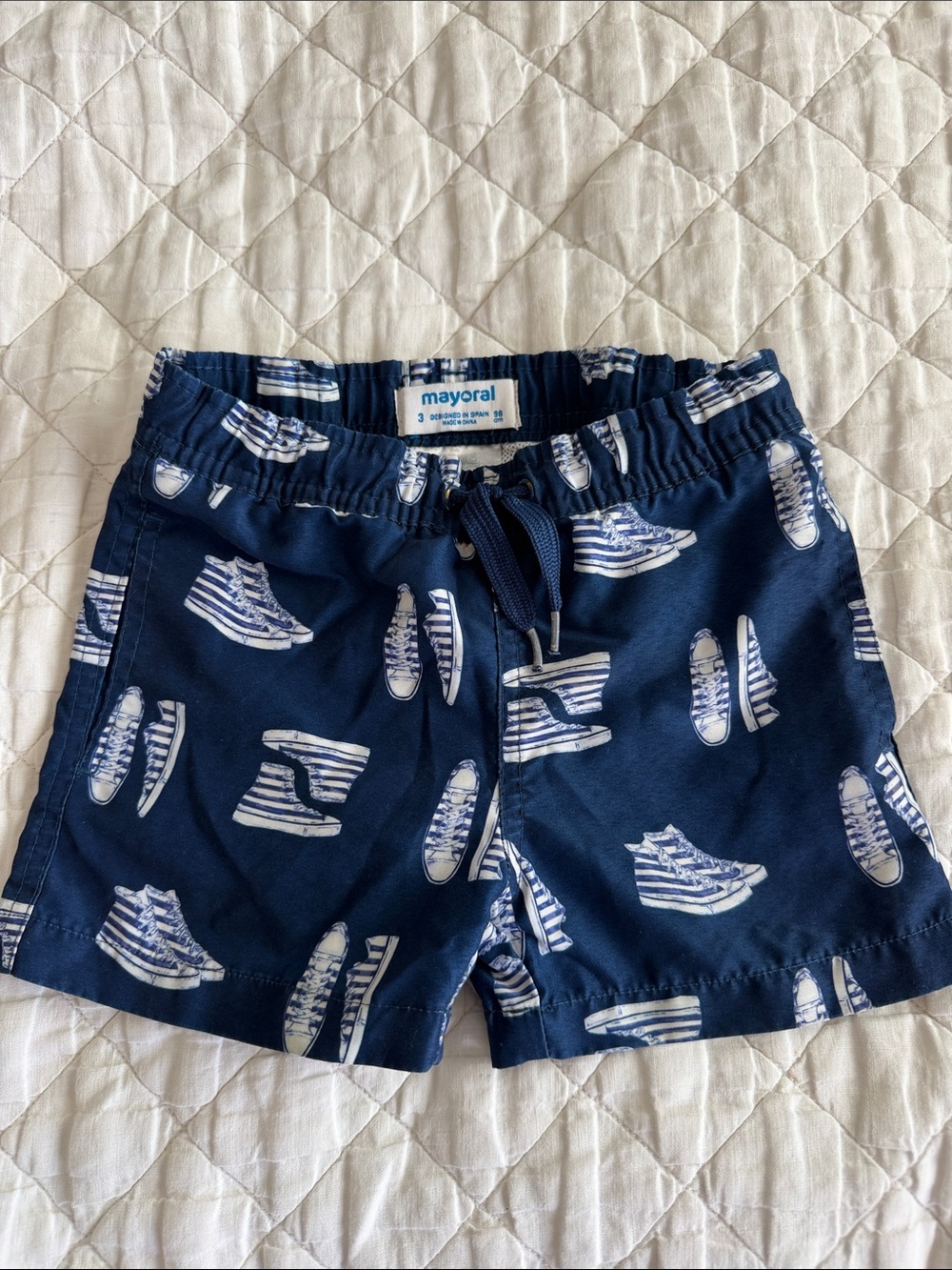 Mayoral Navy Blue Swim Trunks with White Sneaker Print